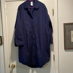 Kowtow Fortune Jean Blue Utility Round Edge Button Down Jacket Dress XXL Fit